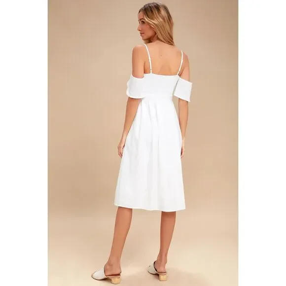 Lulu’s I've Got Love White Off-the-Shoulder Midi Dress size medium - Picture 4 of 15